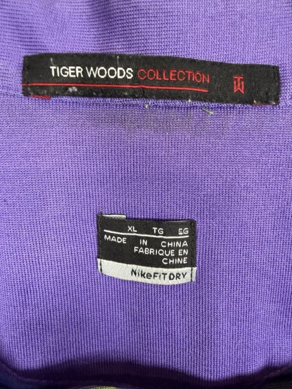Nike Fit Tiger Woods Striped Short Sleeve Polo Shirt Size XL Blue Purple Logo